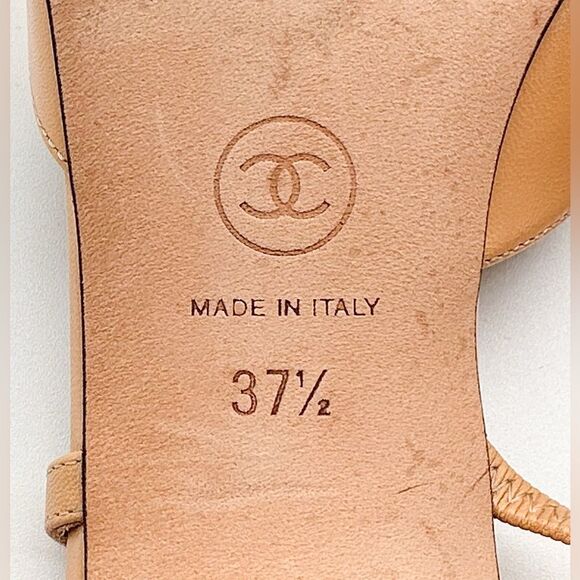 CHANEL Slingback Cap Toe Beige & Black Heels Leather Pumps EU 37.5 US 6.5-7 - Picture 14 of 15